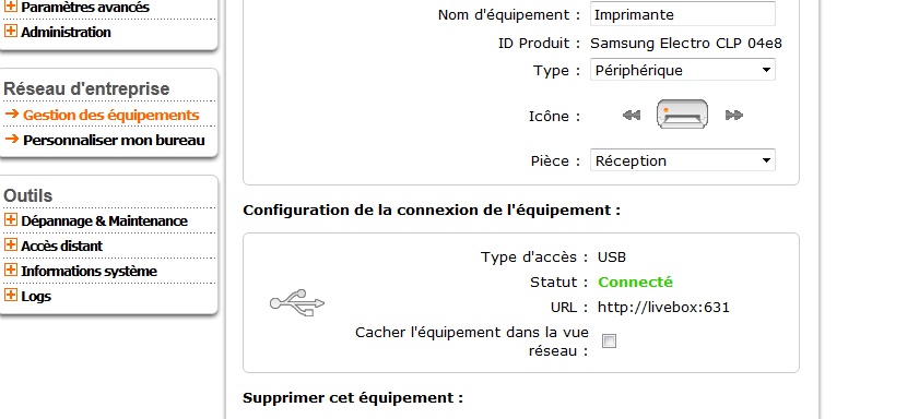 Guide de connexion imprimante sur le port USB de la Livebox